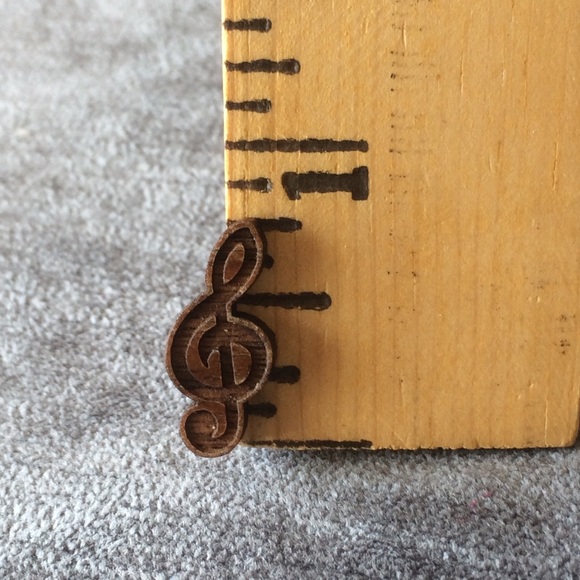Carved Wood Treble Clef Post Earrings - Picture 3 of 4